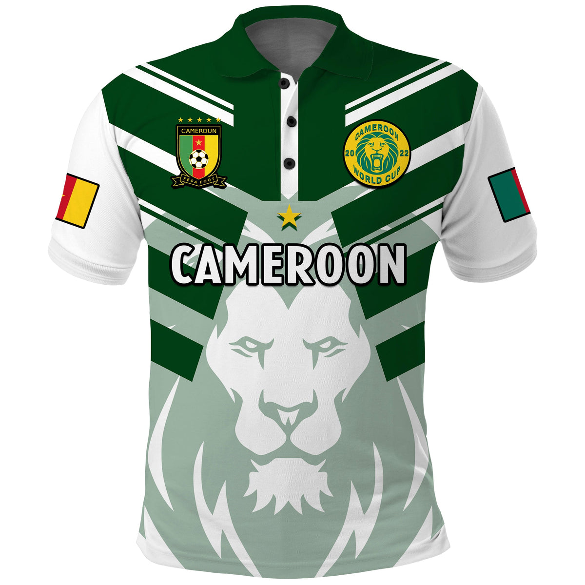 Cameroon Football Polo Shirt Les Lions Indomptables White Football 2022 - Wonder Print Shop