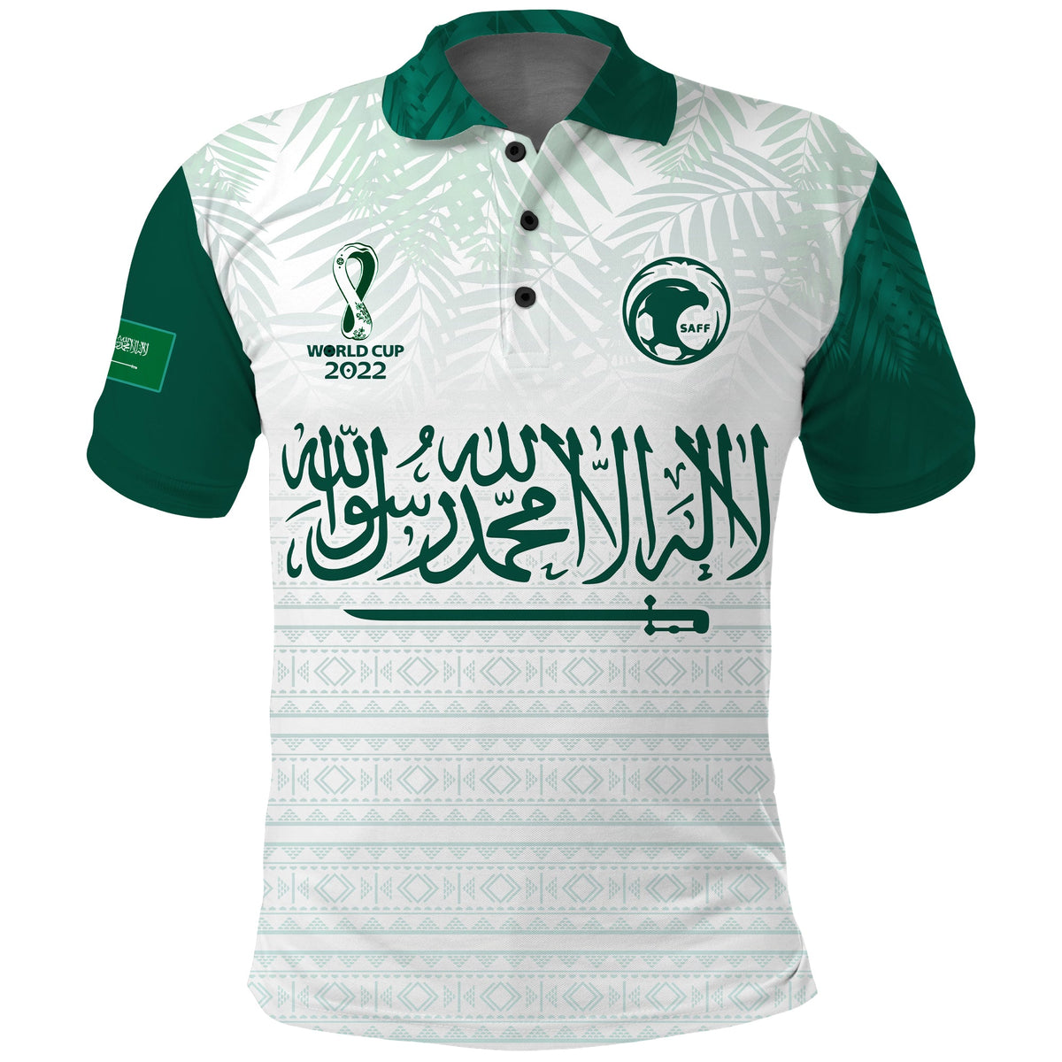 (Custom Text and Number) Saudi Arabia Football Polo Shirt KSA Proud Arabia Pattern White Special LT13 - Wonder Print Shop