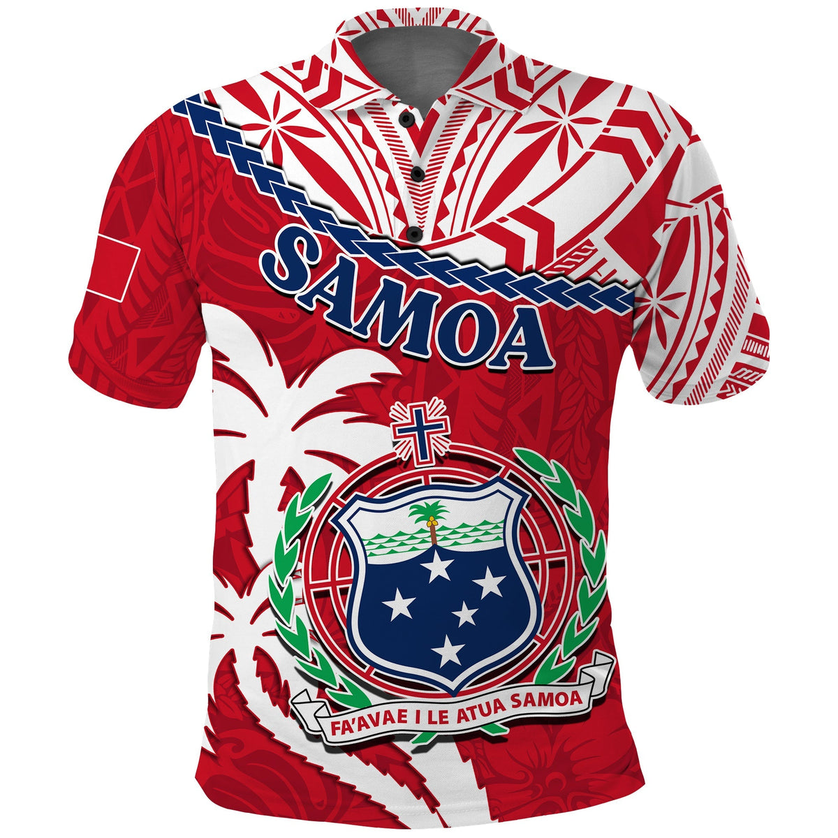 Custom Samoa Polo Shirt Samoan Coat Of Arms With Coconut Red Style - Wonder Print Shop