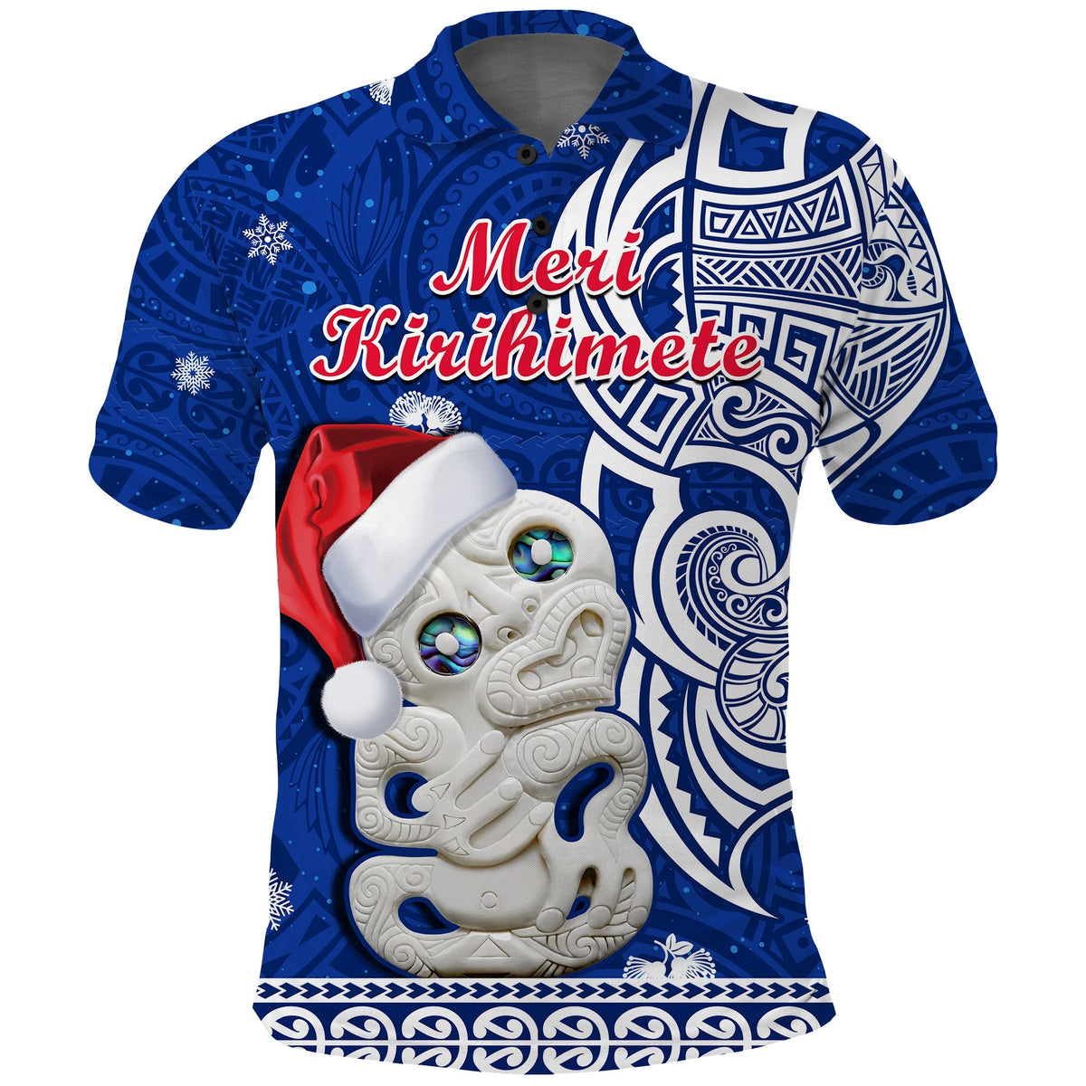 New Zealand Polo Shirt Christmas Hei Tiki Blue Pohutukawa Meri Kirihimete - Wonder Print Shop