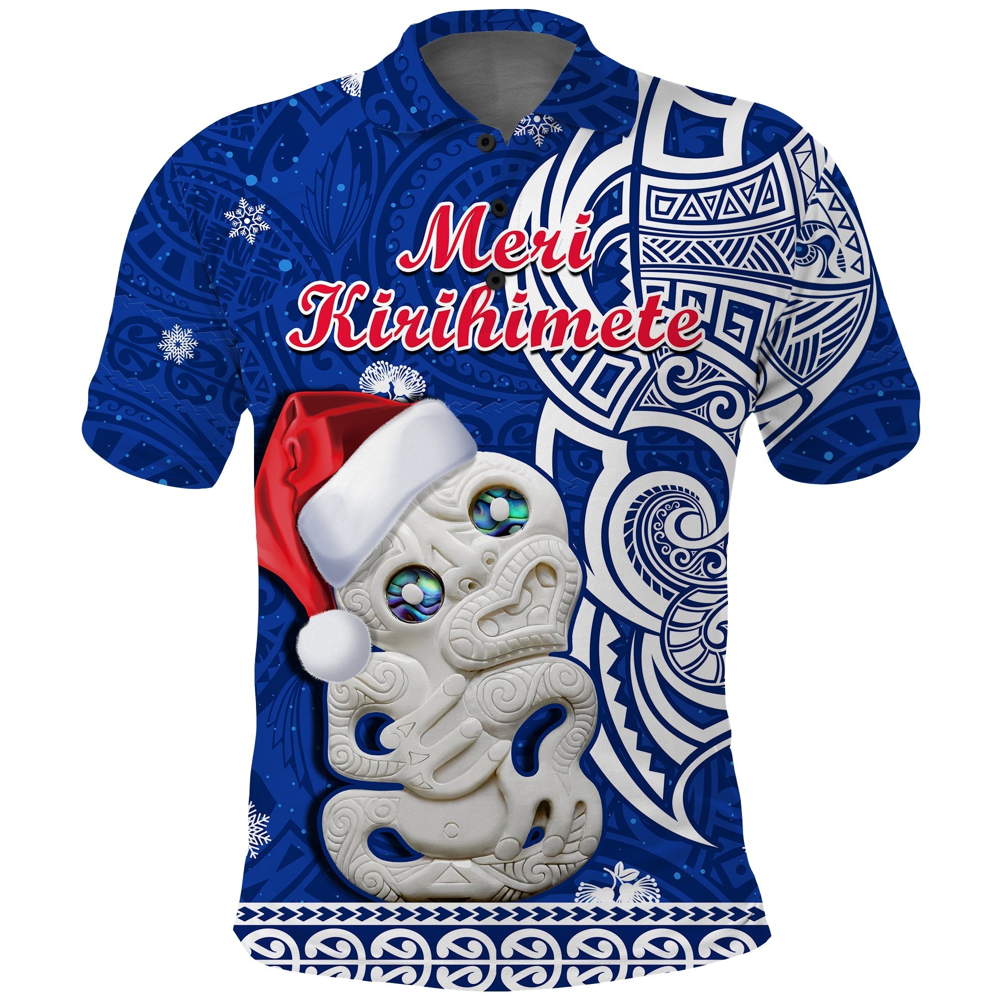New Zealand Polo Shirt Christmas Hei Tiki Blue Pohutukawa Meri Kirihimete - Wonder Print Shop