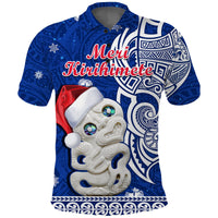 New Zealand Polo Shirt Christmas Hei Tiki Blue Pohutukawa Meri Kirihimete - Wonder Print Shop
