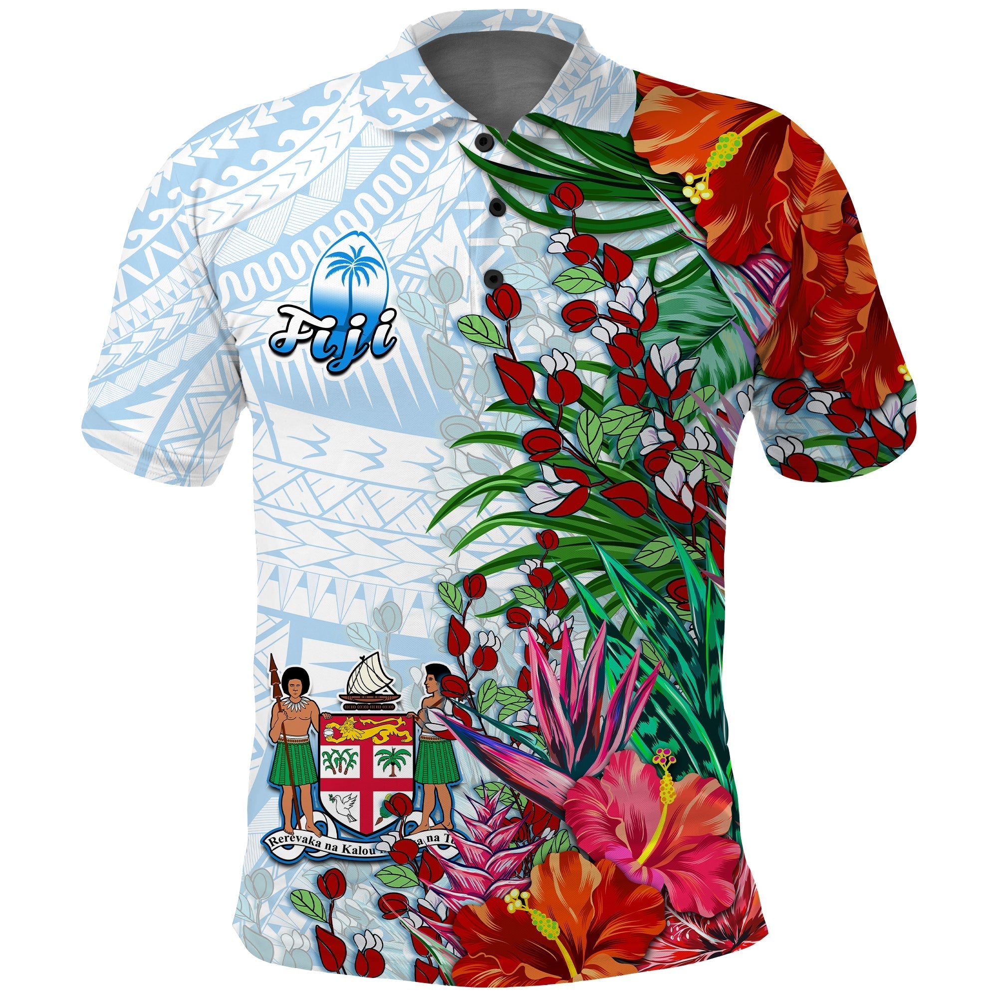 Fiji Polo Shirt Proud Fijian Tapa mix Tagimoucia Flowers LT13 - Wonder Print Shop