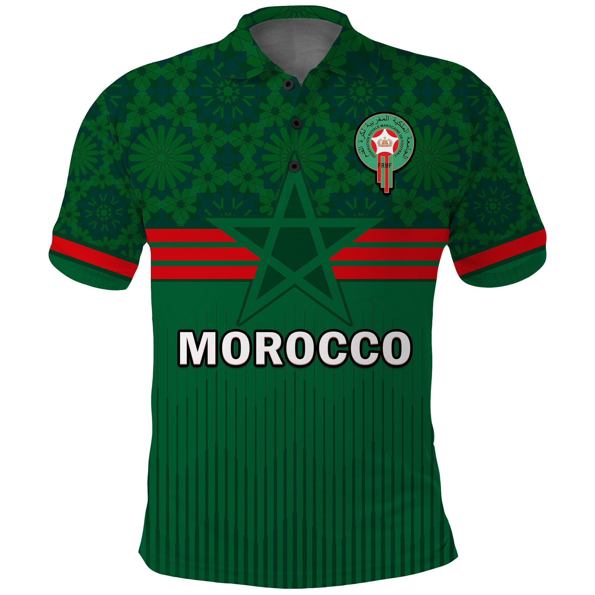 custom-text-and-number-morocco-football-polo-shirt-world-cup-2022-green-moroccan-pattern