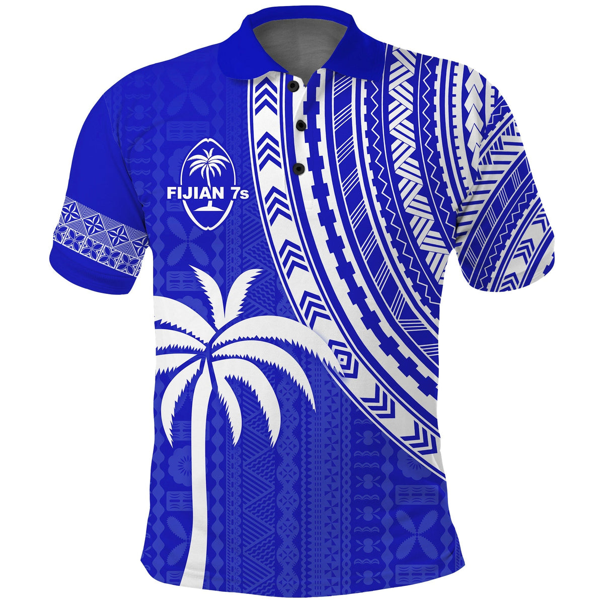 Custom Text and Number Fiji Rugby Sevens Polo Shirt Fijian 7s Tapa Polynesian Blue Ver.02 LT13 - Wonder Print Shop