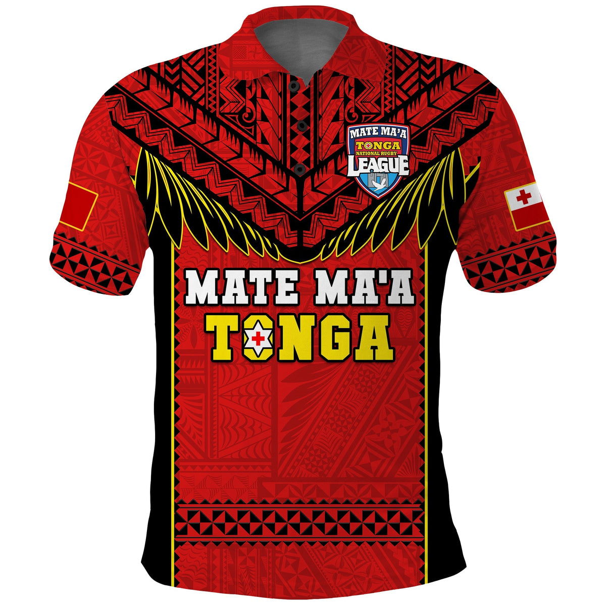 Custom Text And Number Tonga Rugby Polo Shirt Mate Maa Tonga Pacific Ngatu Black - Wonder Print Shop