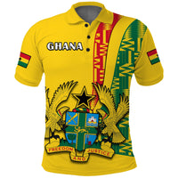 Ghana Polo Shirt Ghanan Coat Of Arms Mix Kente Pattern - Wonder Print Shop