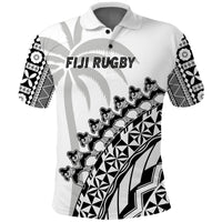 Custom Text And Number Fiji Rugby Polo Shirt Fijian Cibi Dance Tapa Pattern White - Wonder Print Shop