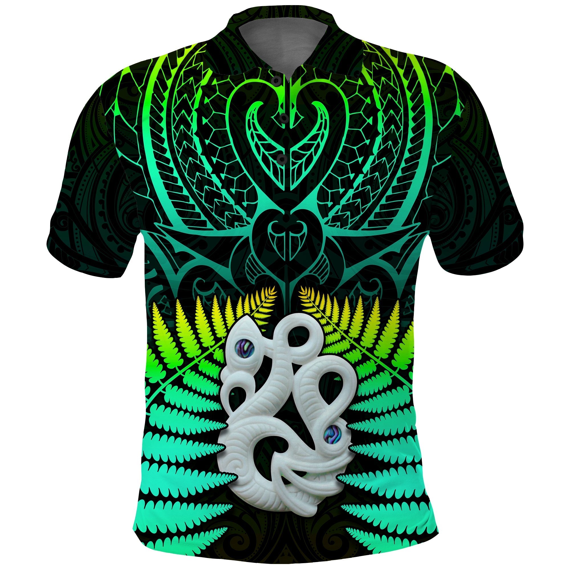 custom-text-and-number-aotearoa-fern-polo-shirt-new-zealand-hei-tiki-green-style