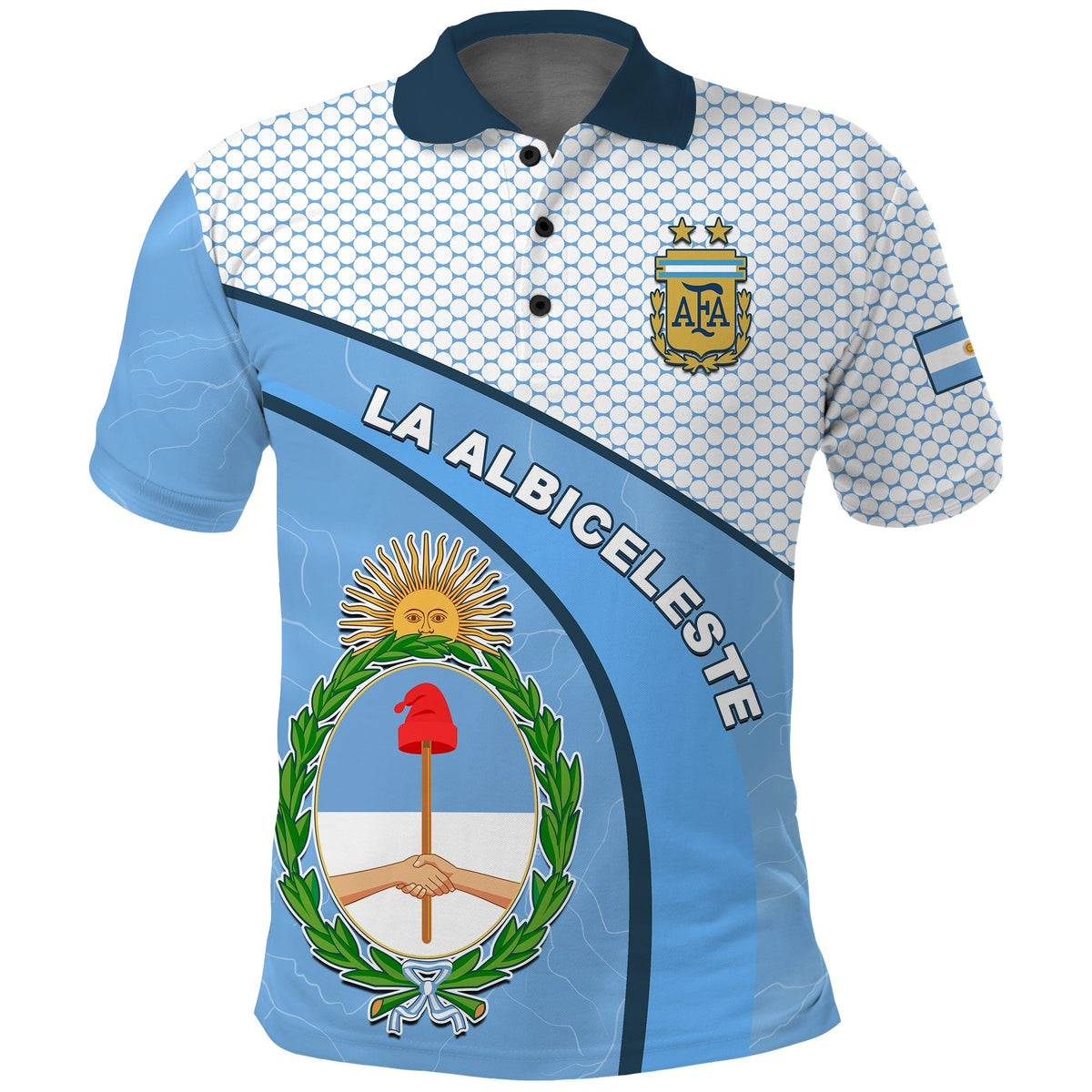 Custom Argentina Polo Shirt Football 2022 Champions Blue Sky May Sun LT13 - Wonder Print Shop