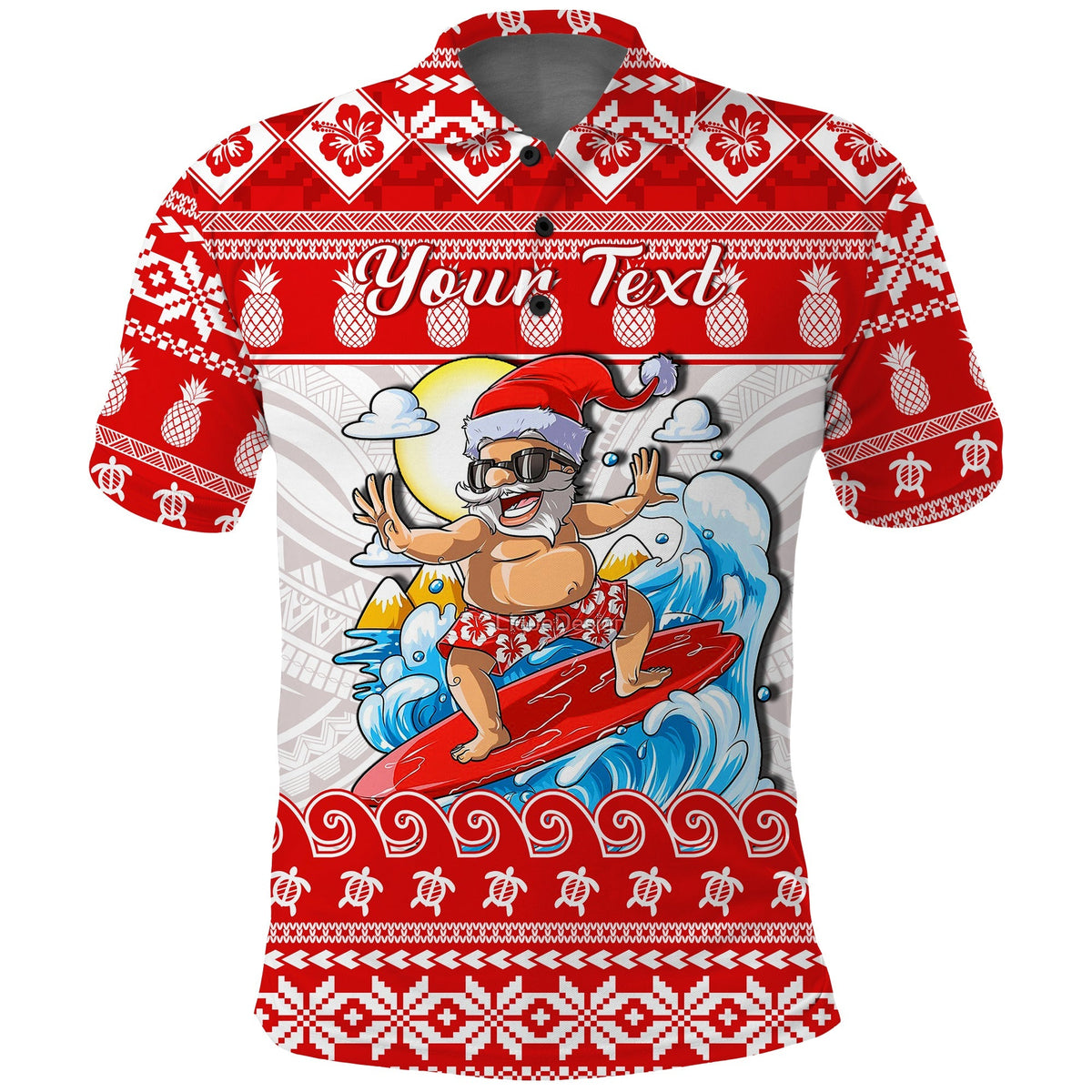Custom Christmas Hawaii Polo Shirt Surfing Santa Mele Kalikimaka Polynesian - Wonder Print Shop
