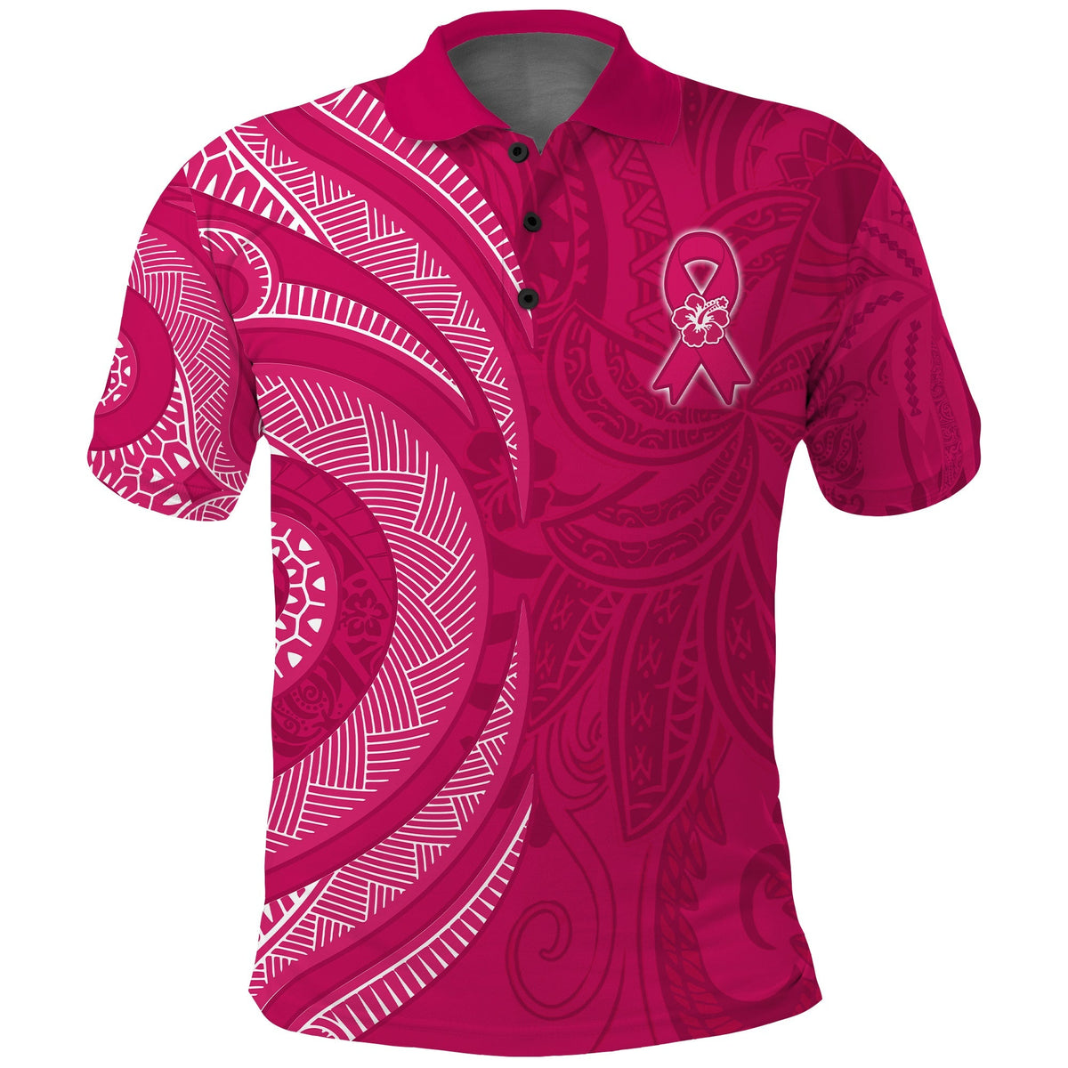 Breast Cancer Awareness Polo Shirt Hibiscus Polynesian No One Fights Alone LT13 - Wonder Print Shop