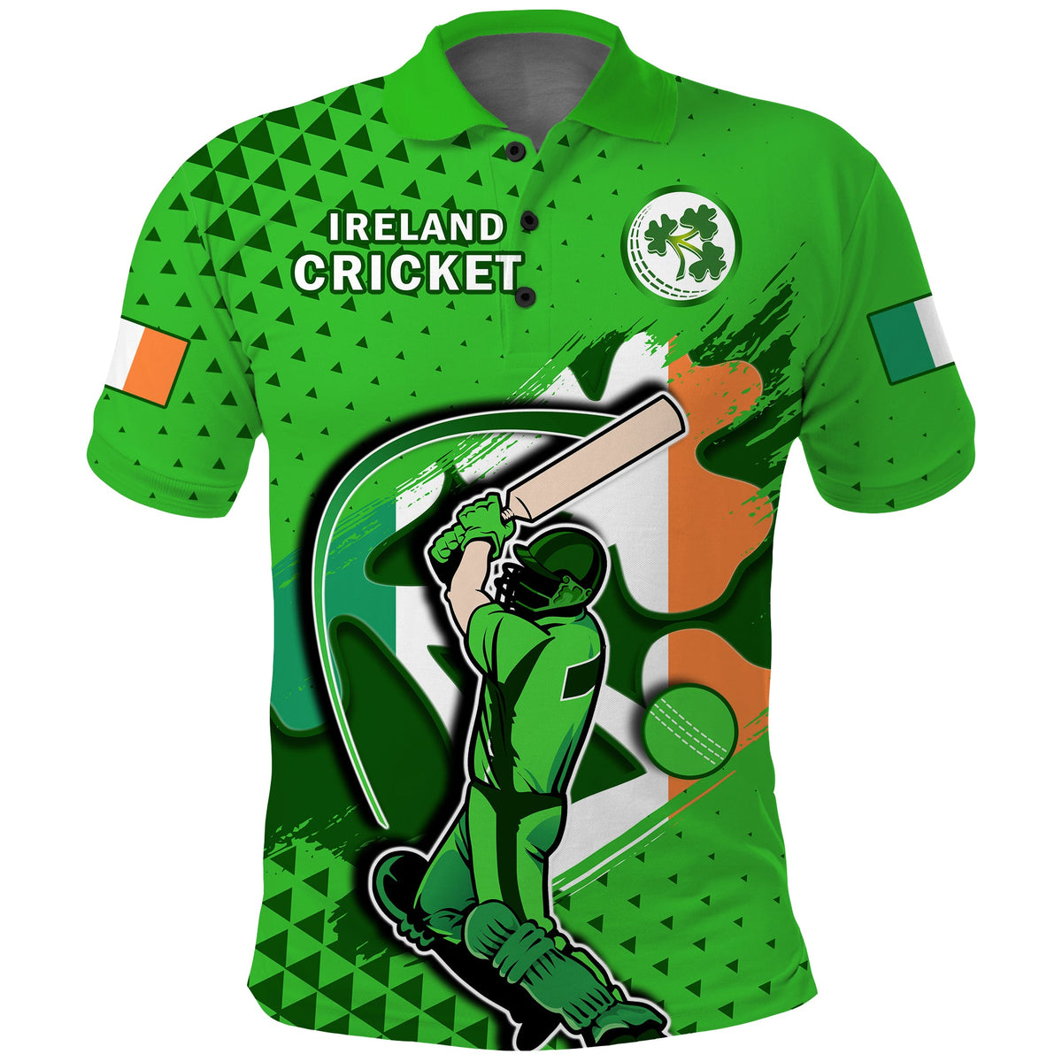 (Custom Text And Number) Ireland Cricket Polo Shirt Irish Flag Shamrock Sporty Style - Wonder Print Shop
