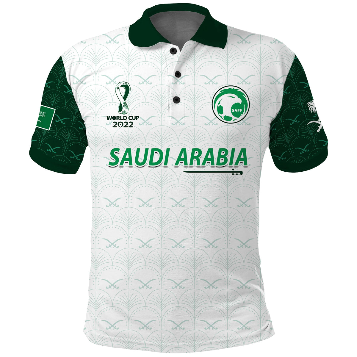 (Custom Text and Number) Saudi Arabia Football Polo Shirt Saudi Green Falcon Champions 2022 World Cup Ver.02 LT13 - Wonder Print Shop
