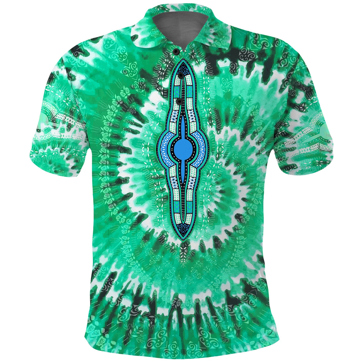 Custom African Polo Shirt Tie Dye Green Fashion LT13 - Wonder Print Shop