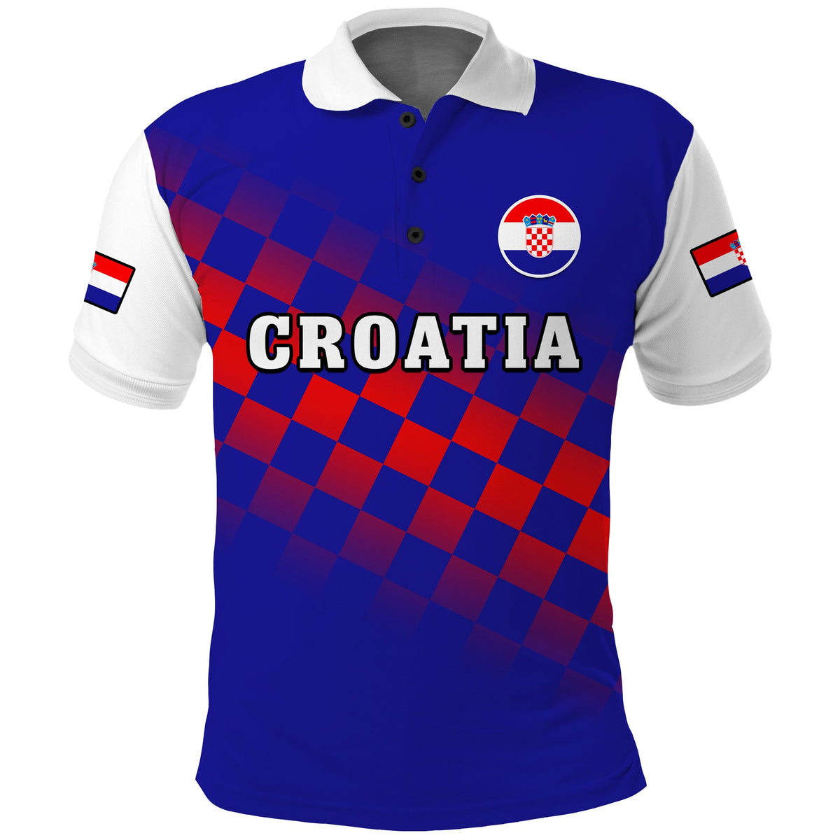 (Custom Text And Number) Croatia Football Polo Shirt Hrvatska Checkerboard Blue Version - Wonder Print Shop