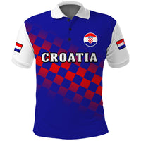 (Custom Text And Number) Croatia Football Polo Shirt Hrvatska Checkerboard Blue Version - Wonder Print Shop
