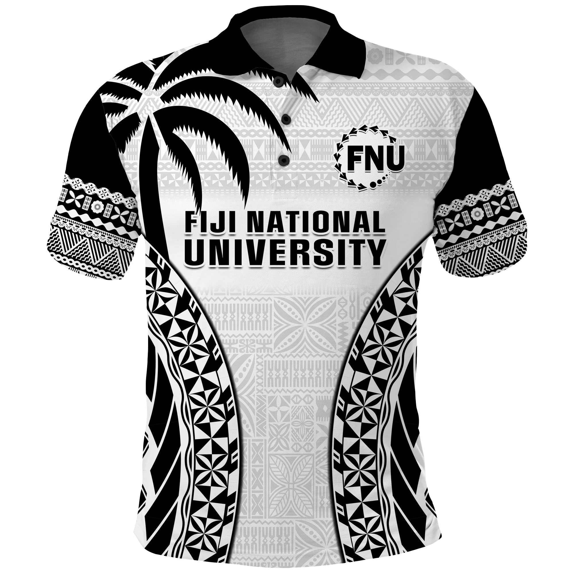 Fiji University Polo Shirt National Fijian Tapa Pattern White - Wonder Print Shop