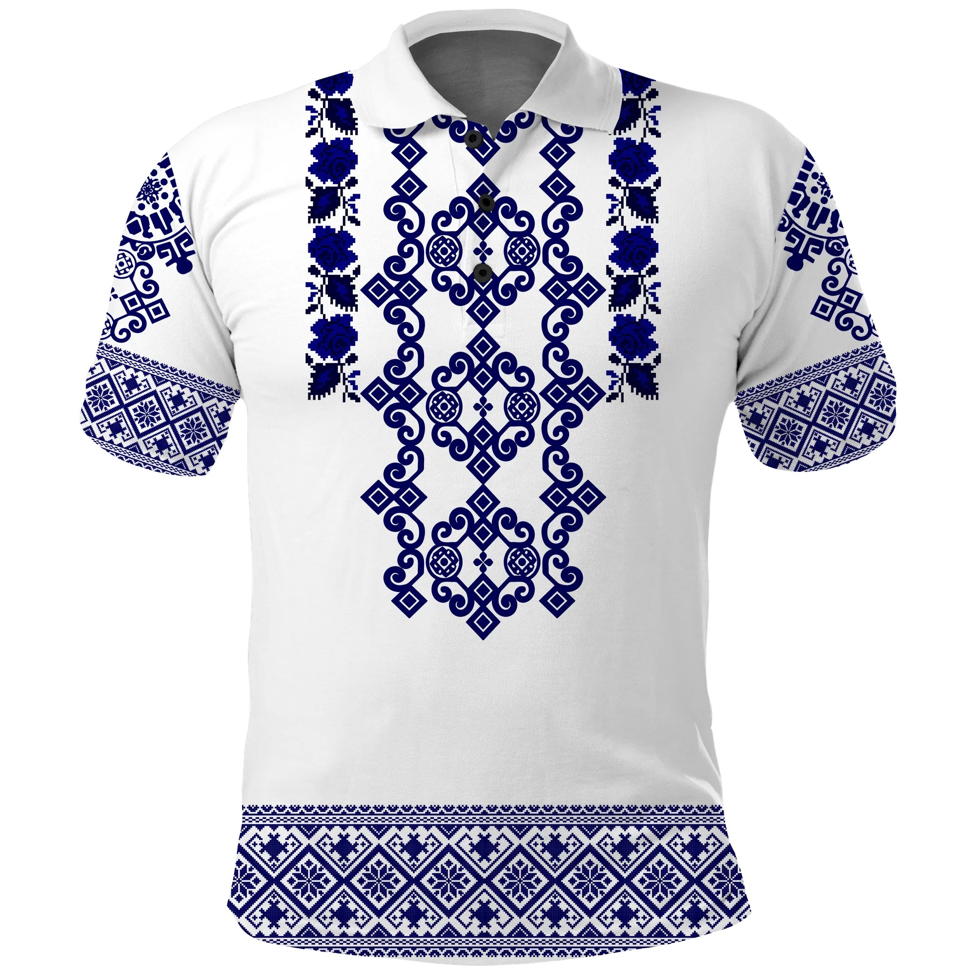 Custom Ukraine Polo Shirt Navy Ukrainian Folk - Wonder Print Shop