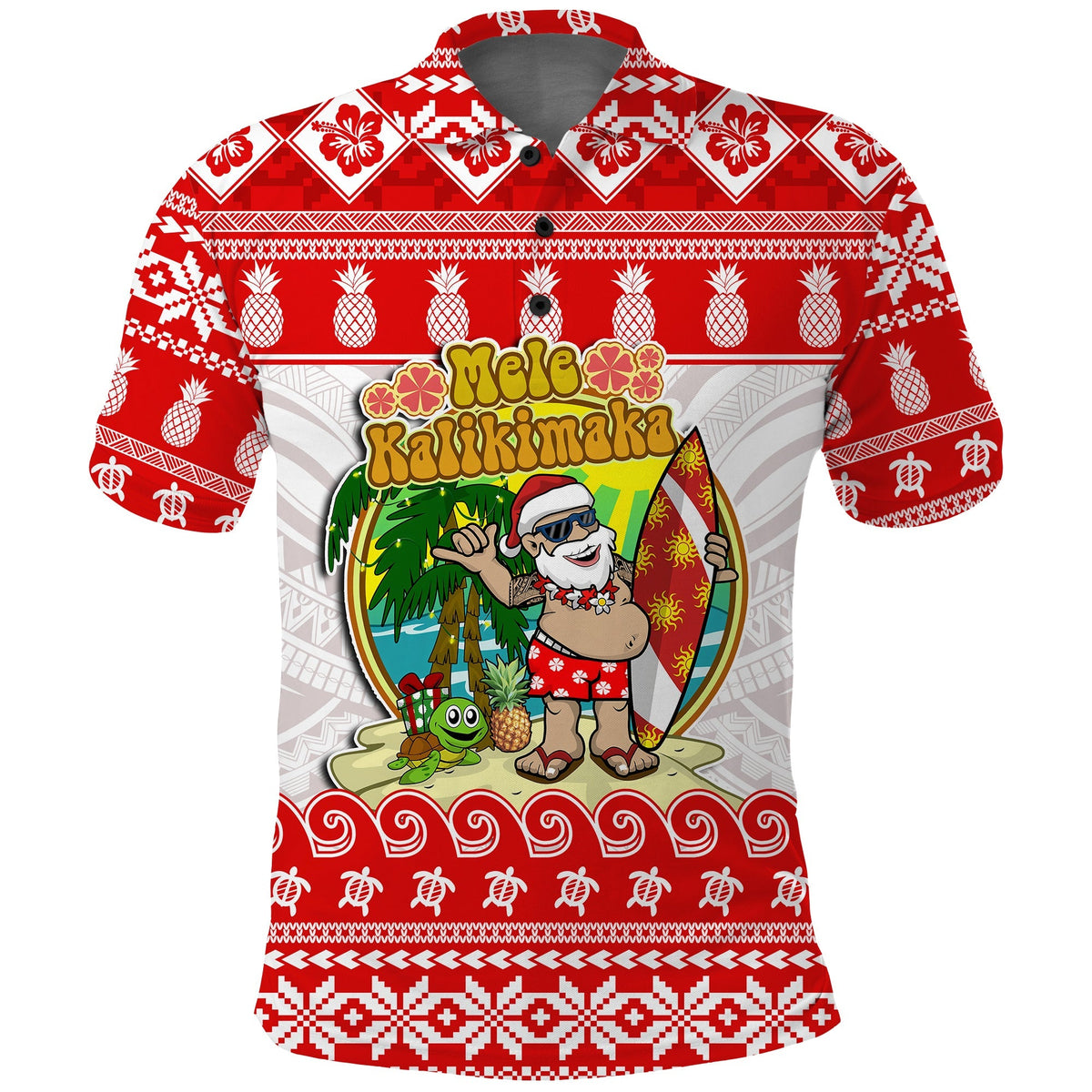 Christmas Hawaii Polo Shirt Kanaka Polynesian Santa Claus Mele Kalikimaka - Wonder Print Shop