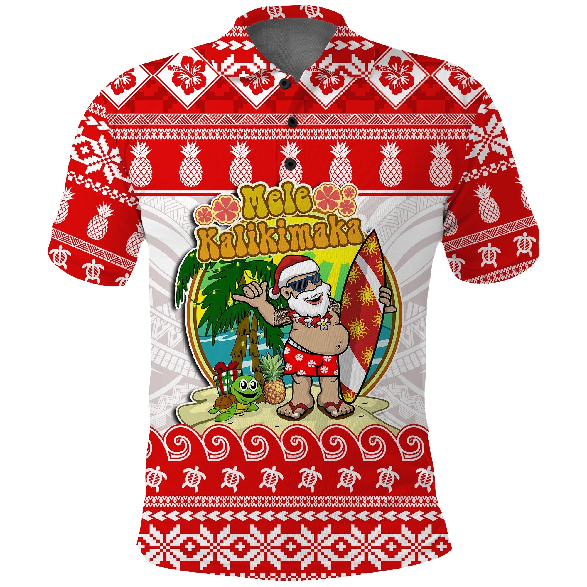 Christmas Hawaii Polo Shirt Kanaka Polynesian Santa Claus Mele Kalikimaka - Wonder Print Shop