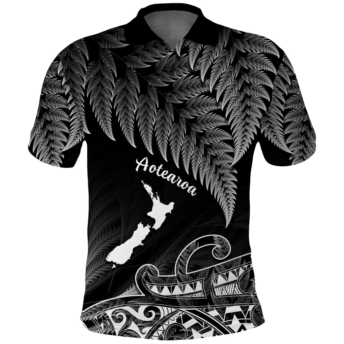 Custom New Zealand Silver Fern Polo Shirt Aotearoa Map Maori - Wonder Print Shop