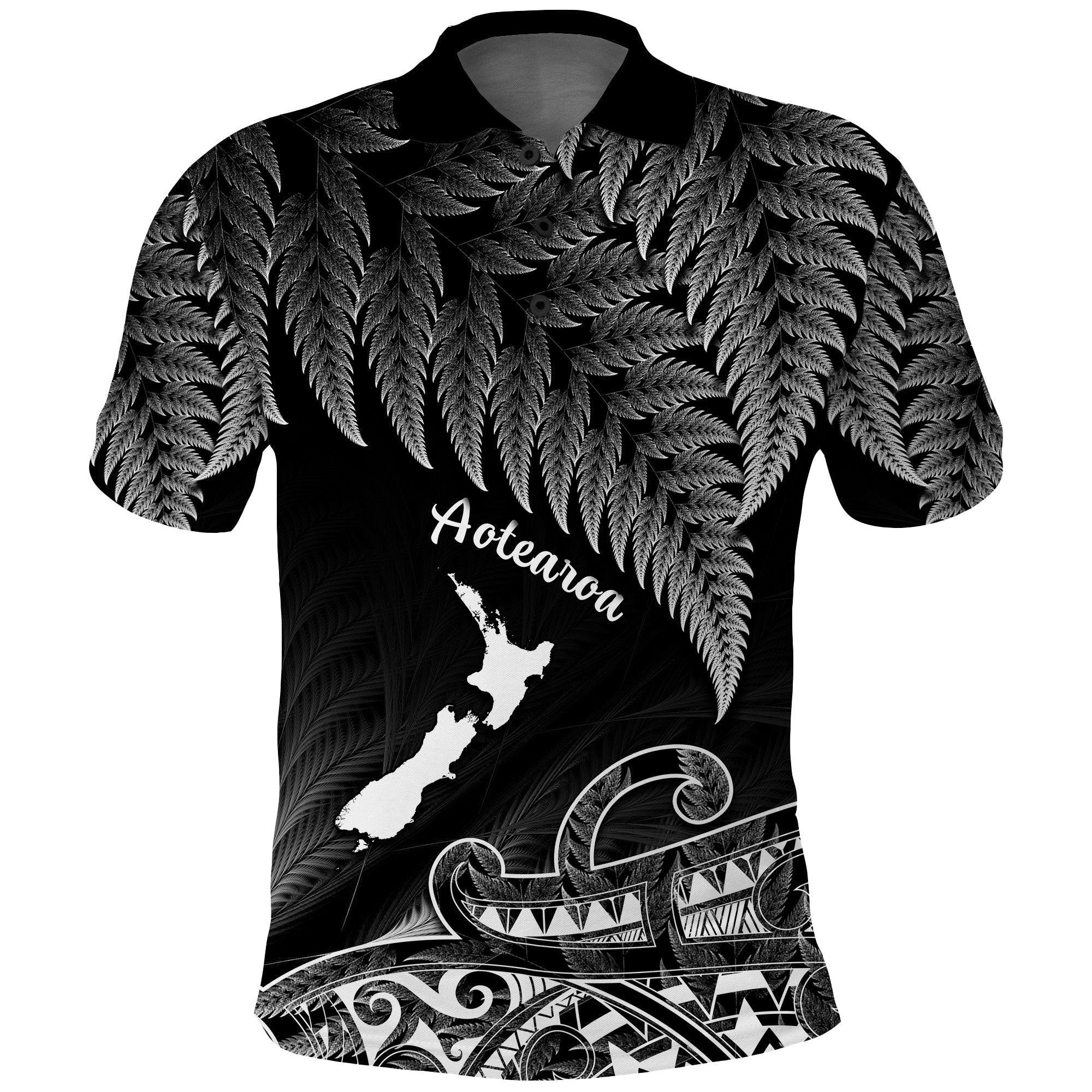 Custom New Zealand Silver Fern Polo Shirt Aotearoa Map Maori - Wonder Print Shop