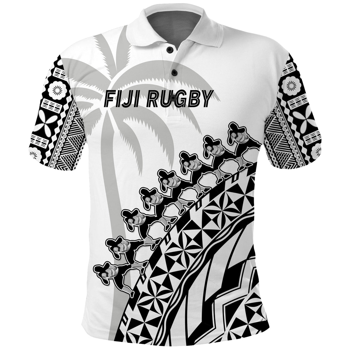 Fiji Rugby Polo Shirt Fijian Cibi Dance Tapa Pattern White - Wonder Print Shop