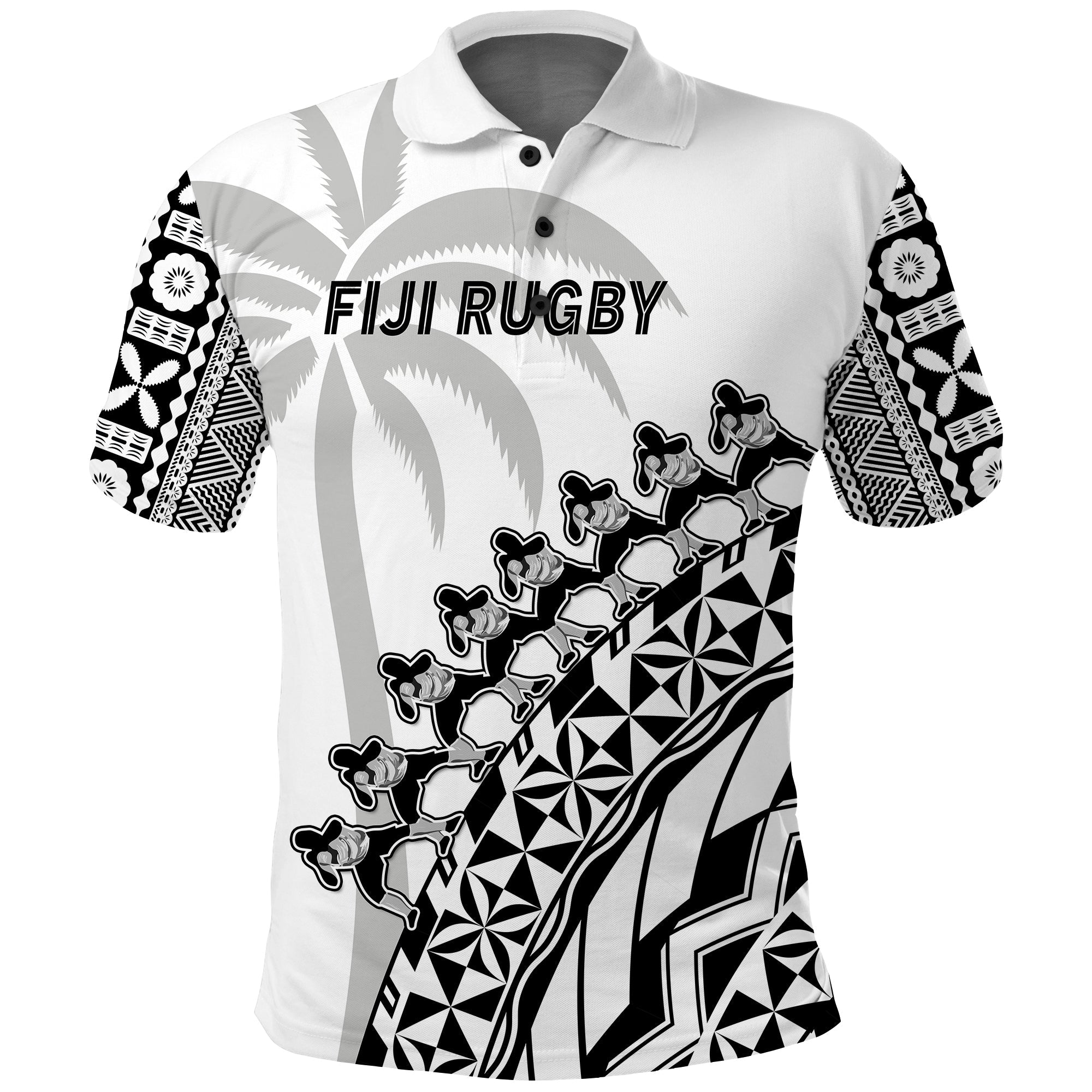 Fiji Rugby Polo Shirt Fijian Cibi Dance Tapa Pattern White - Wonder Print Shop