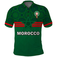 Morocco Football Polo Shirt Football 2022 Green Moroccan Pattern - Wonder Print Shop