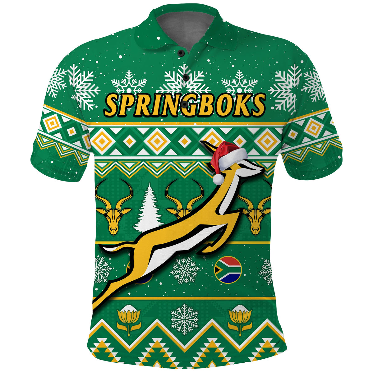 South Africa Rugby Polo Shirt Christmas Springboks Proud Geseende Kersfees - Wonder Print Shop