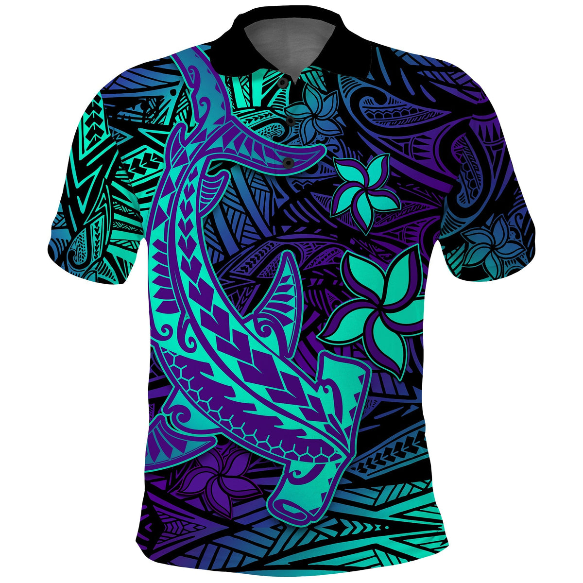 Custom Polynesian Polo Shirt Purple Paradise Hawaiian Tribal Hammerhead Shark - Wonder Print Shop