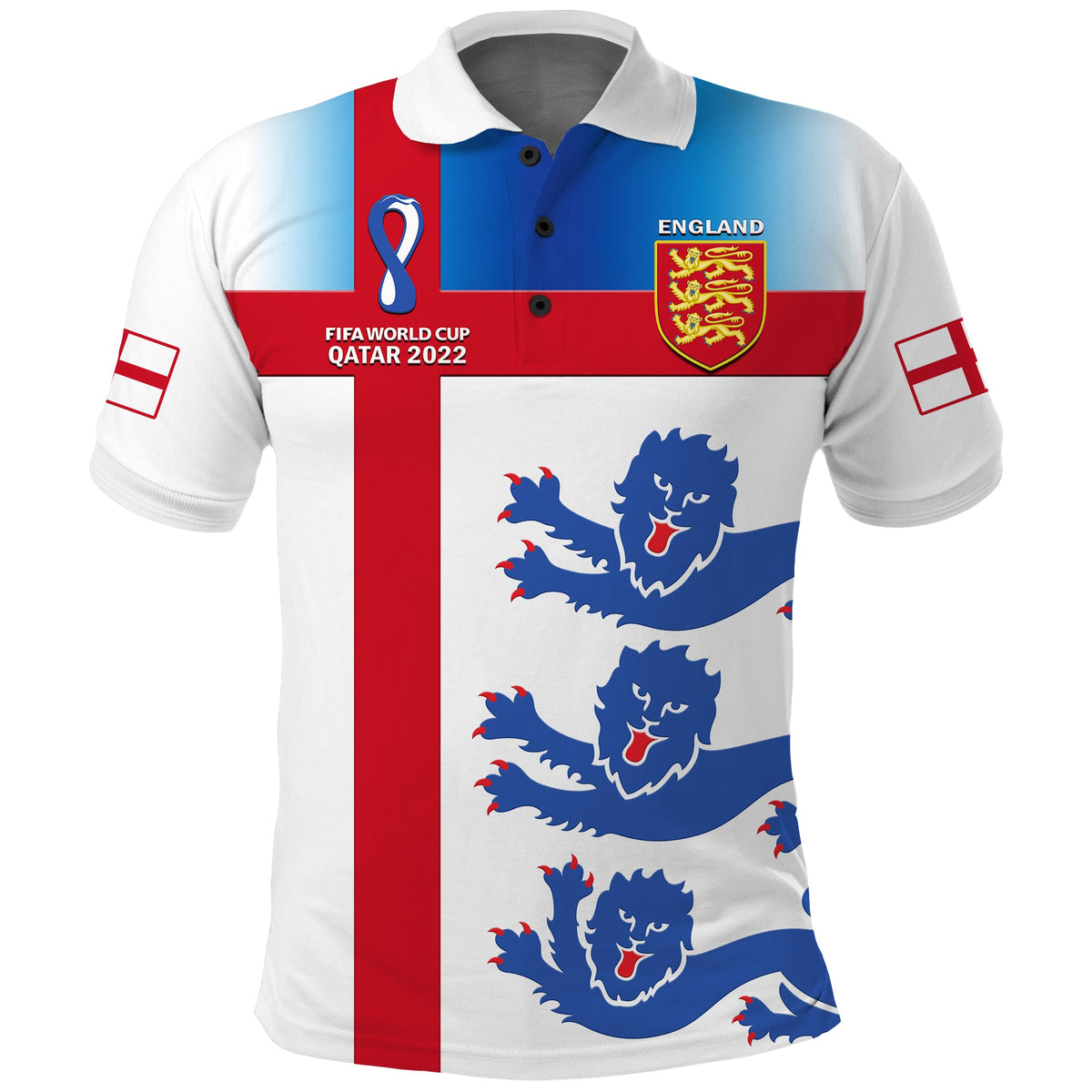 Custom England Football Polo Shirt Three Lions Champions Football 2022 - Wonder Print Shop