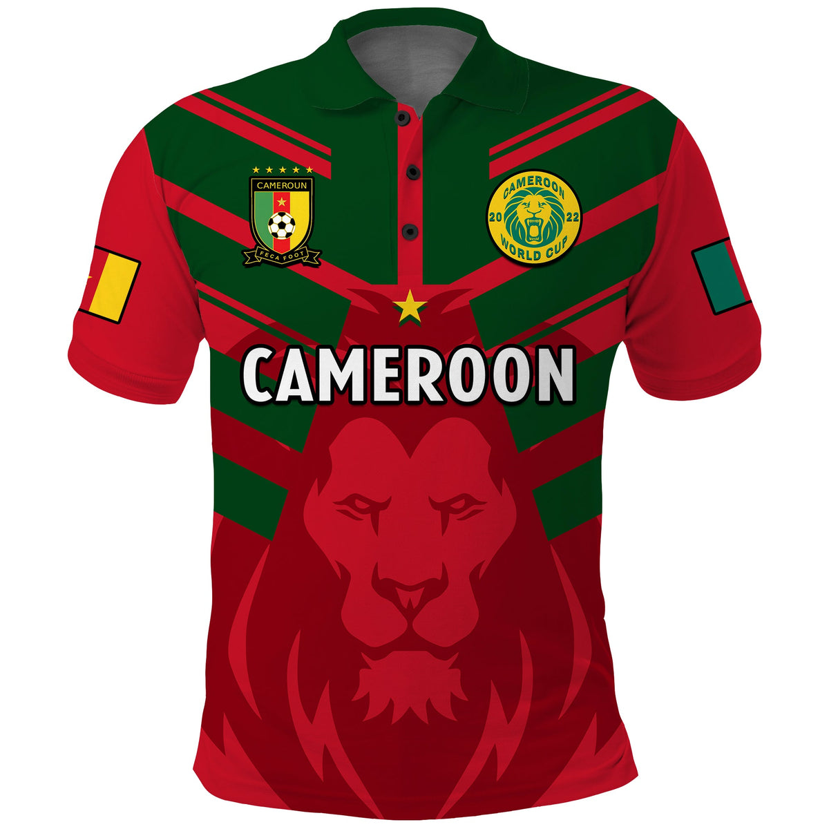 Cameroon Football Polo Shirt Les Lions Indomptables Red Football 2022 - Wonder Print Shop