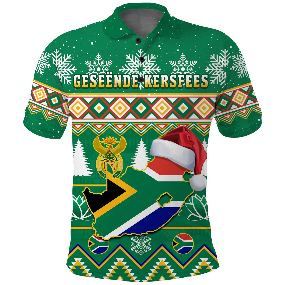 South Africa Polo Shirt Christmas King Protea Geseende Kersfees - Wonder Print Shop