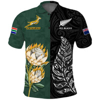 Custom Text and Number South Africa Protea and New Zealand Fern Polo Shirt Rugby Go Springboks vs All Black LT13 - Wonder Print Shop