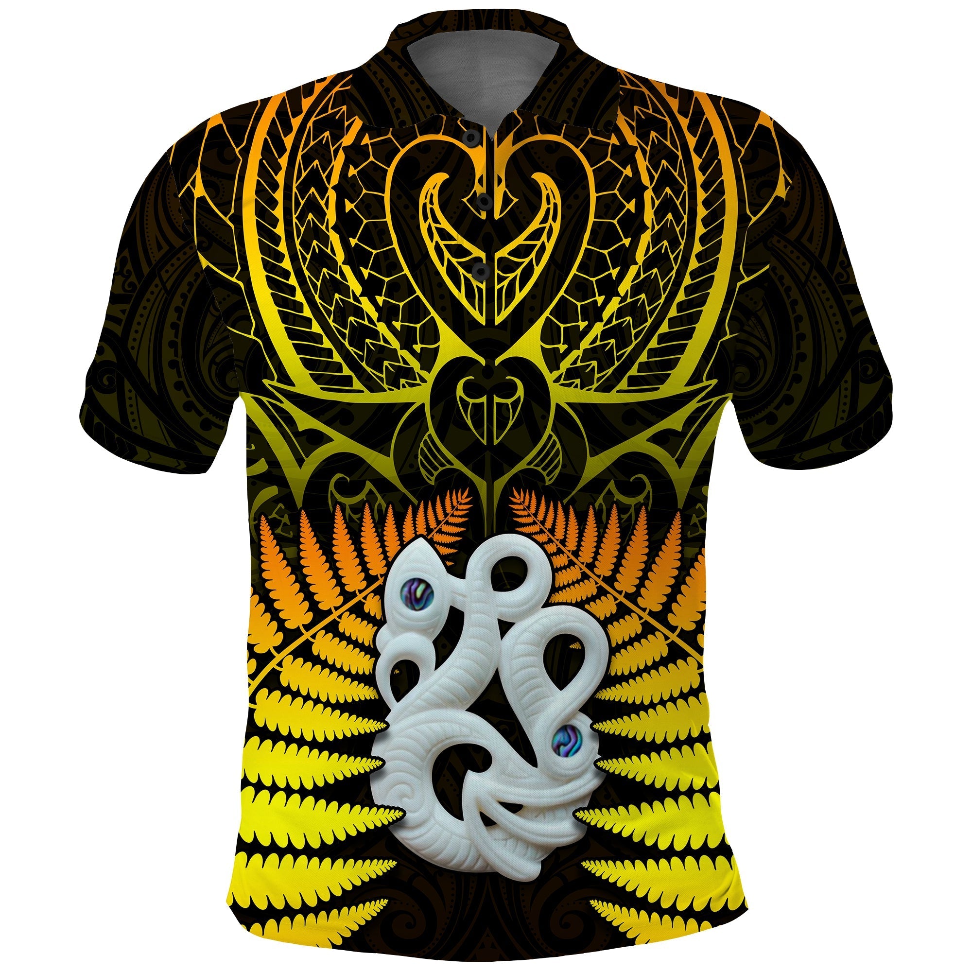 custom-text-and-number-aotearoa-fern-polo-shirt-new-zealand-hei-tiki-gold-style