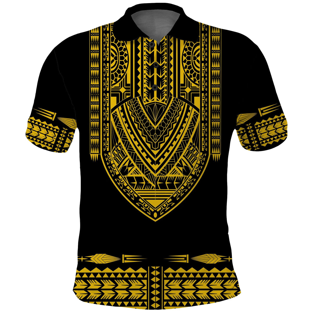 Custom Polynesian Polo Shirt Dashiki With Polynesian Tattoo Royal Golden Version - Wonder Print Shop