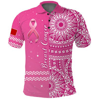 Tonga Breast Cancer Polo Shirt Tongan Ngatu Pattern No One Fights Alone - Wonder Print Shop