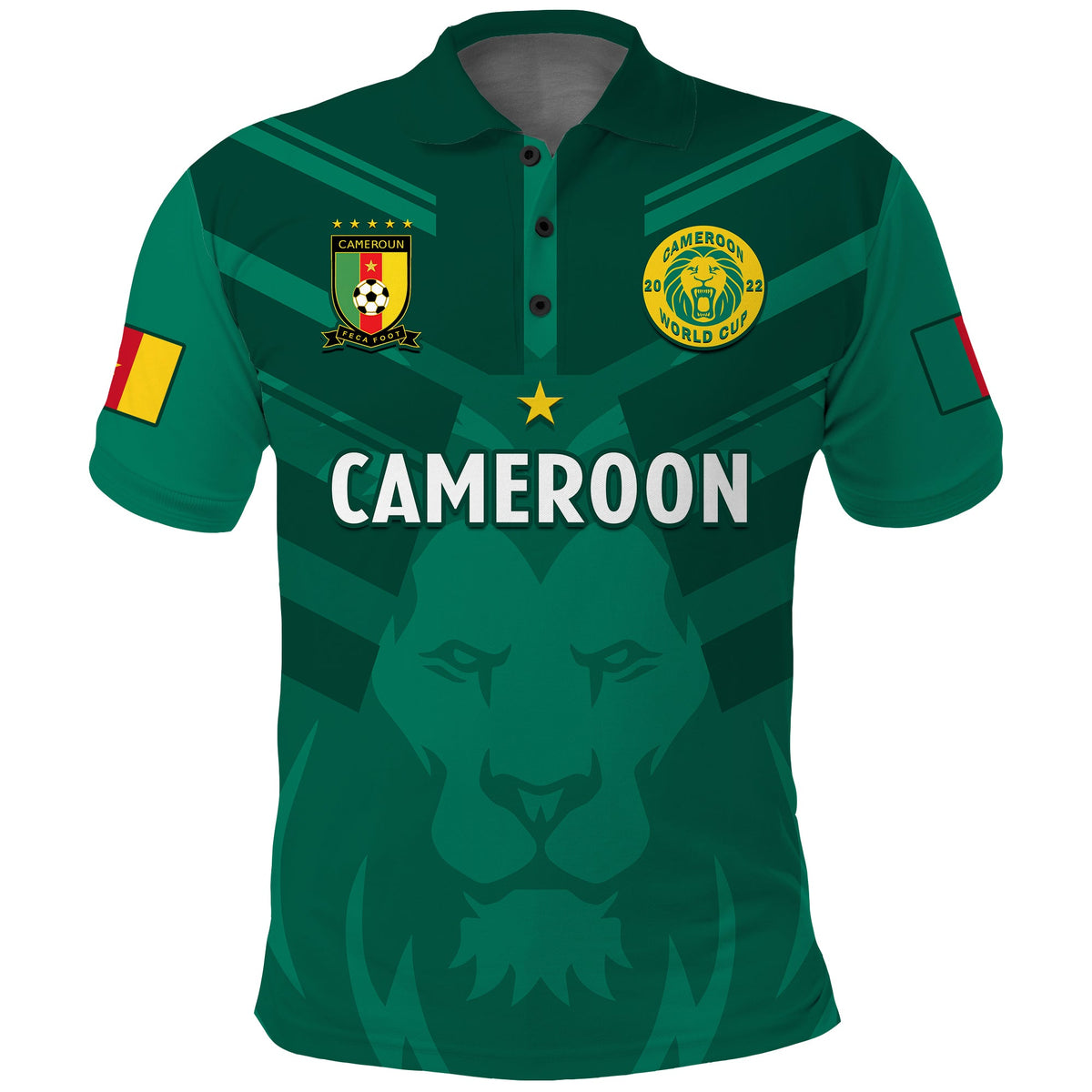 (Custom Text And Number) Cameroon Football Polo Shirt Les Lions Indomptables Green Football 2022 - Wonder Print Shop