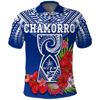 Custom Chamorro Guam Polo Shirt Guaman Latte Stone Tropical Flowers Blue Version - Wonder Print Shop