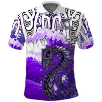 Custom Manaia Maori Polo Shirt Fern Aotearoa Purple Waves LT13 - Wonder Print Shop