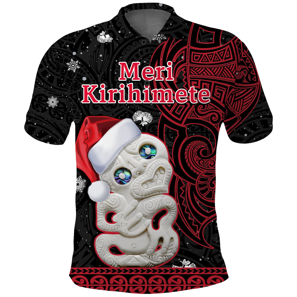 New Zealand Polo Shirt Christmas Hei Tiki Red Pohutukawa Meri Kirihimete - Wonder Print Shop