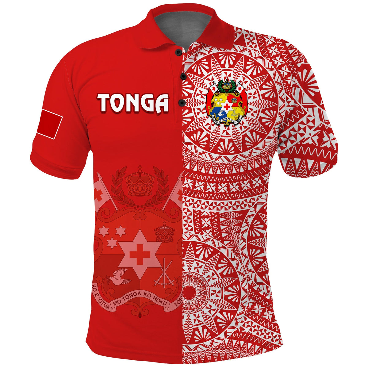 Custom Text And Number Tonga Polo Shirt Tongan Coat Of Arms Ngatu Pattern - Wonder Print Shop