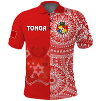 Custom Text And Number Tonga Polo Shirt Tongan Coat Of Arms Ngatu Pattern - Wonder Print Shop
