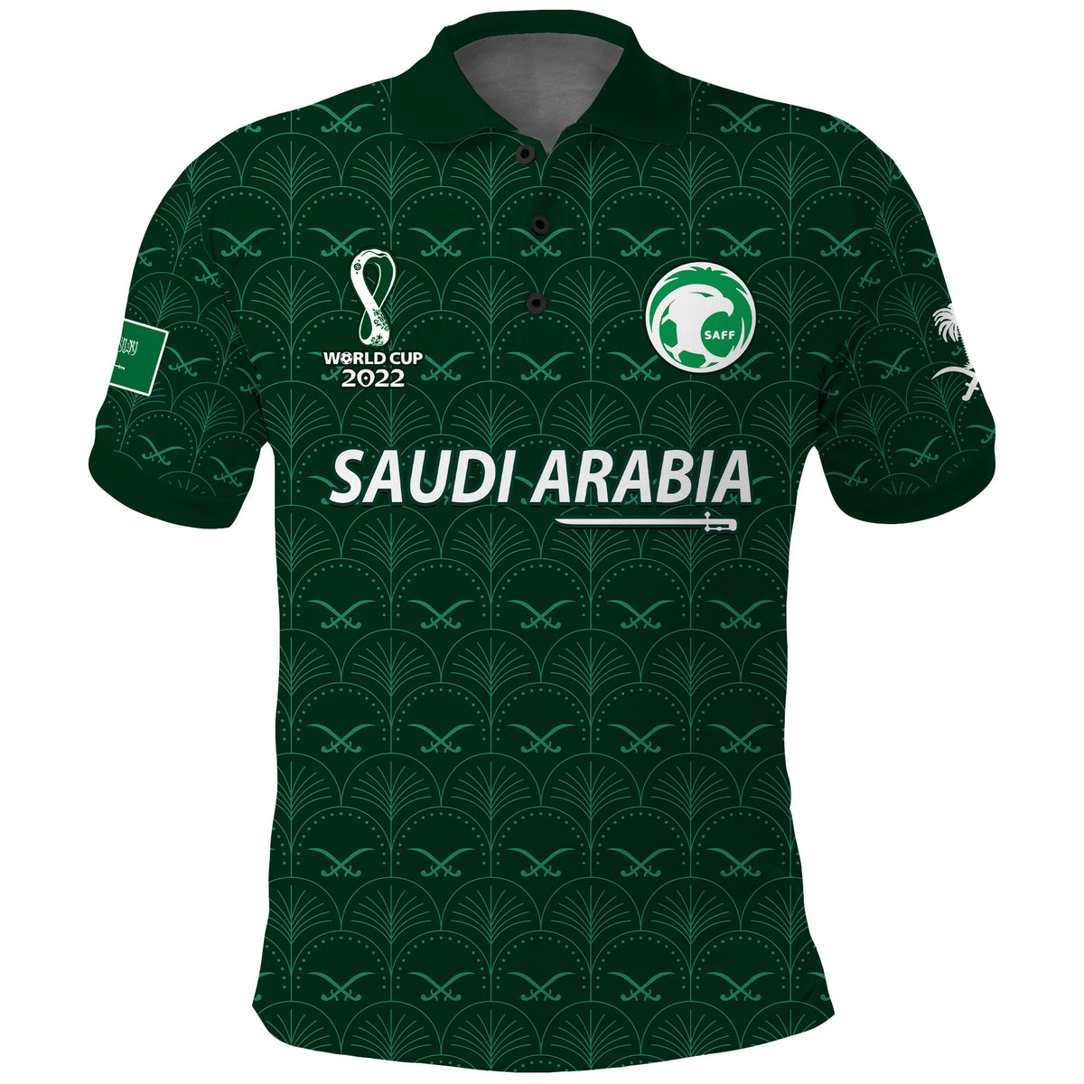 (Custom Text and Number) Saudi Arabia Football Polo Shirt Saudi Green Falcon Champions 2022 World Cup LT13 - Wonder Print Shop