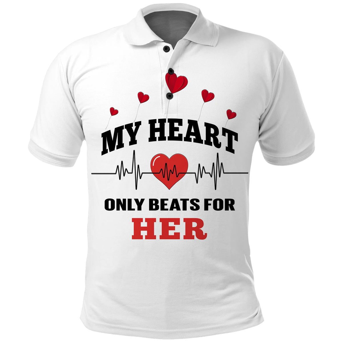 Custom American Valentines Day Polo Shirt White My Heart Only Beats For Her - Wonder Print Shop