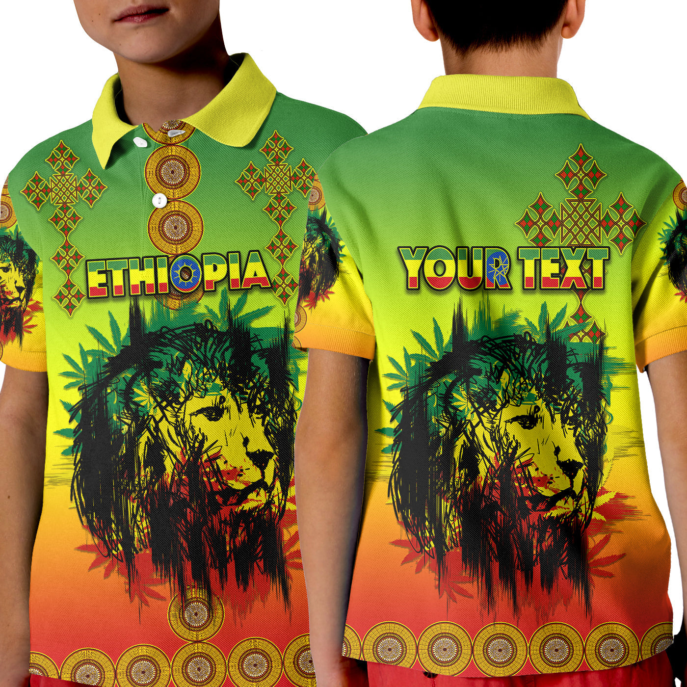 custom-personalised-ethiopia-polo-shirt-kid-cross-mix-lion-colorful-style