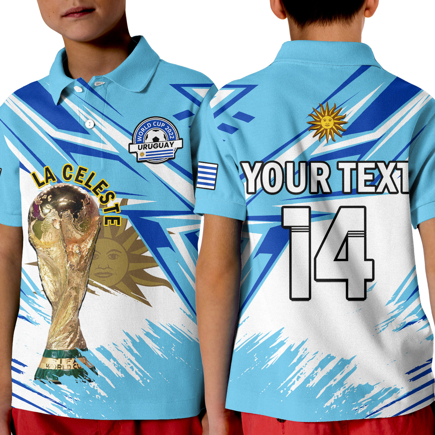 custom-text-and-number-uruguay-football-polo-shirt-kid-la-celeste-wc-2022-sporty-style