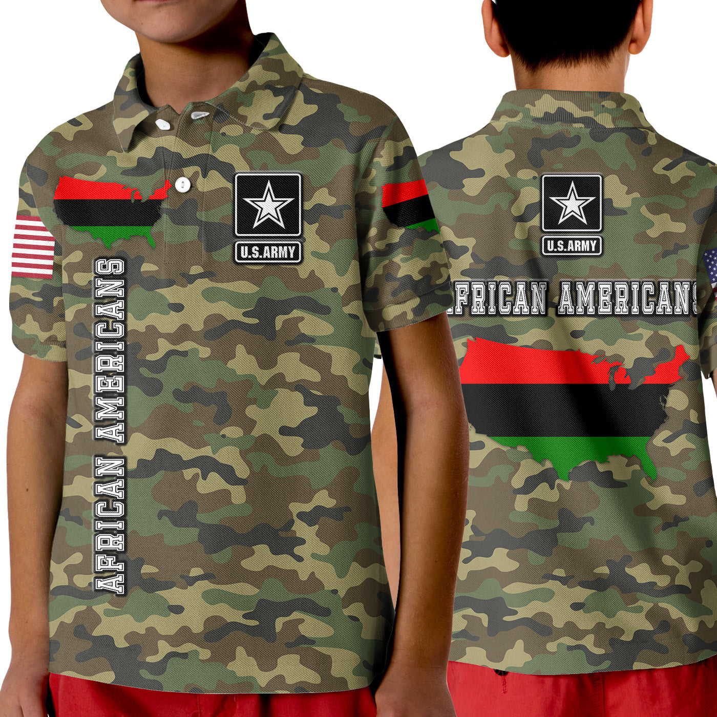 Military of African Americans Polo Shirt KID Flag Simple Style LT8 - Wonder Print Shop